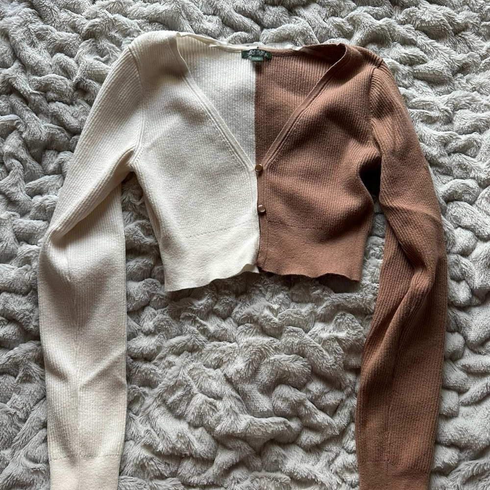 Wild Fable Two-Tone V-Neck Sweater - Cream and Brown